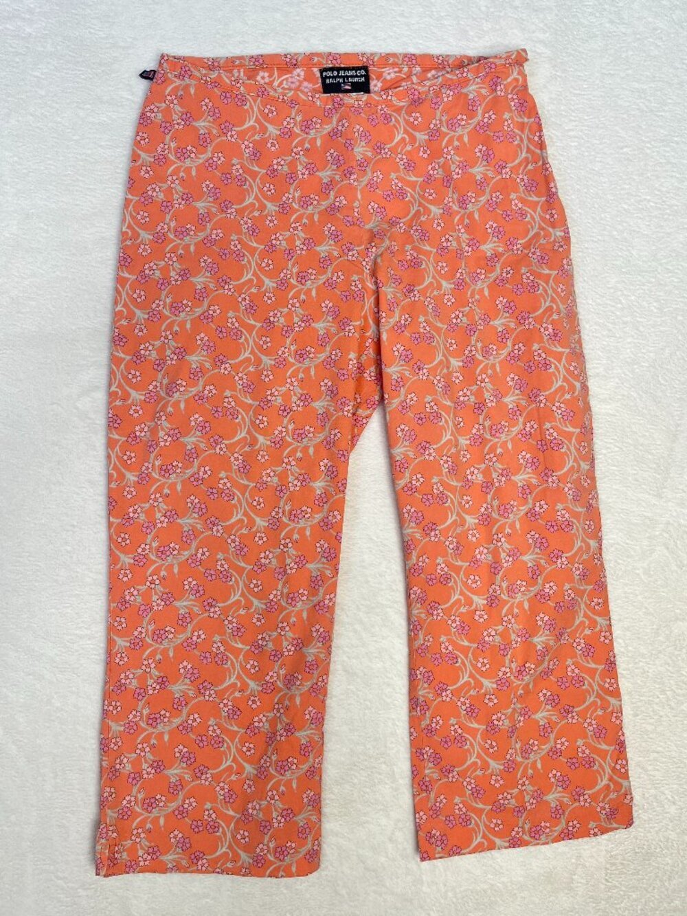 Vtg Y2K Polo Ralph Lauren Orange Floral Cotton Capris sz 4 Americana Vacation